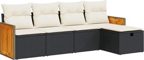 vidaXL Set mobilier de grădină cu perne, 5 piese, negru, poliratan