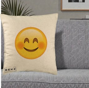 Perna Decorativa Emoji Fericit Roscat, 40x40 cm, Bej, Husa Detasabila, Perna Inclusa, BEKZ®