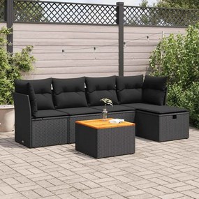 3325751 vidaXL Set mobilier de grădină cu perne, 6 piese, negru, poliratan