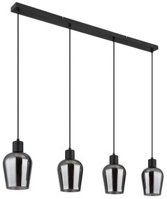 Lustra suspendata design modern RYAN 4L negru/fumuriu