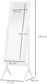 HOMCOM Oglindă Integrală cu 4 Picioare și Unghi Reglabil Alb | Aosom Romania