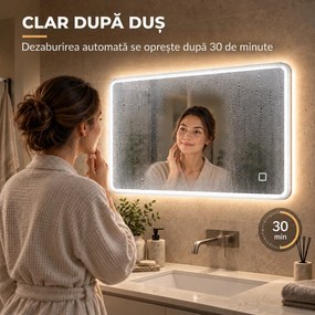 HOMCOM Oglindă de Baie cu LED 50 x 70 cm, Dimabilă, Antiaburire, Touch, Memorie | Aosom Romania