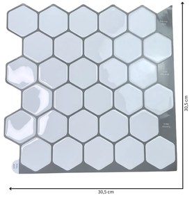 PIPPER | Placi de adeziv - mozaic 3D - Hexagoane albe 30,5 x 30,5 cm