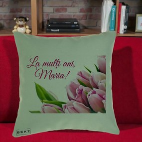 Cadou de Onomastica - Perna Personalizata La Multi Ani Maria Lalele, 40x40 cm, Verde, Husa Detasabila, Perna Inclusa, BEKZ®