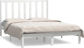 vidaXL Cadru de pat fără saltea, alb, 140x190 cm, lemn masiv de pin