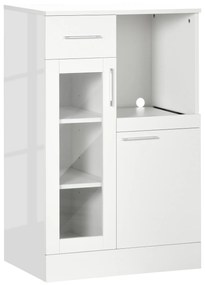 HOMCOM Bufet modern cu dulapuri si sertar, dulap de bucatarie cu economie de spatiu din lemn si sticla 60x40x95cm, alb | AOSOM RO