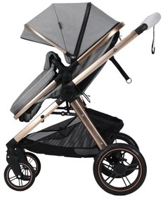 Carucior nou nascuti 2 in 1 NOVOKIDS™ X2000 series, Cu geanta bebe, Cadru Aluminiu Gold, Amortizoare, Roti din cauciuc plin AVE, Landou, Spatar