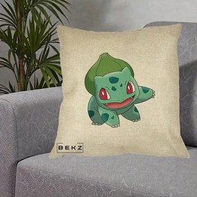 Perna Personalizata Bulbasaur Pokemon, 40x40 cm, Crem, Husa Detasabila, Perna Inclusa, BEKZ®