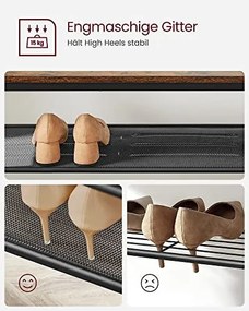Cuier hol cu oglinda, 7 agatatori si suport pantofi, PAL melaminat / metal, negru / maro rustic, Vasagle