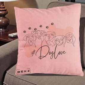 Perna Personalizata Dog Love Linie Minimalista, 40x40 cm, Roz, Husa Detasabila, Perna Inclusa, BEKZ®