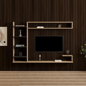 Comoda tv pentru perete cu raft,  culoare nuc si antracit 180 cm