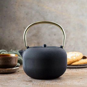 Ceainic din fonta cu infuzor Kinghoff KH 1931, 1 l, Fonta, Interior emailat, Negru