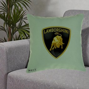 Perna Personalizata cu emblema Lamborghini, 40x40 cm, Verde, Husa Detasabila, Perna Inclusa, BEKZ®