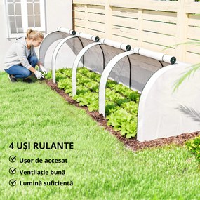 Outsunny Seră, seră din folie rezistentă la iarnă cu ușă cu fermoar rulabilă 395 x 100 x 80 cm Alb | Aosom Romania
