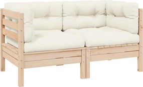 vidaXL Canapea de grădină cu 2 locuri, cu perne crem, lemn masiv pin