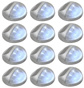 vidaXL Lămpi solare de exterior cu led-uri, 12 buc., argintiu, rotund