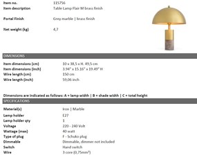 Veioza design LUX marmura gri/ metal alama Flair M