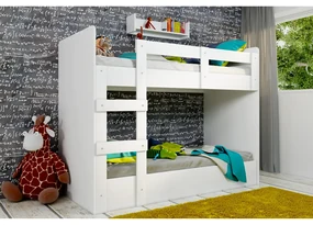 Pat etajat cu scara Andreas, 205x96x161 (2x90x200) cm, culoare alb, pal