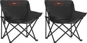 vidaXL Scaune de camping cu buzunar, pliabile, 2 buc., negru