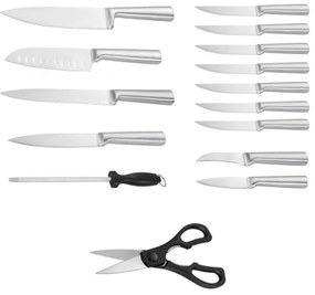 Set cutite din otel inoxidabil,16 piese, cu suport din lemn, ascutitoare si foarfece