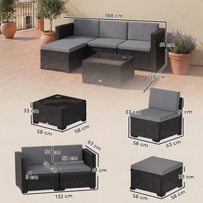 Outsunny Set Modular de Grădină din Rattan cu Perne, Canapea de Colț Gri, 5 Piese | Aosom Romania
