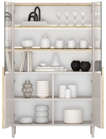 Vitrină Amilio 100 cm pentru living - cashmere / stejar uleiat / mânere stejar deschis