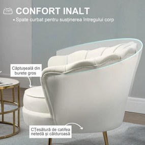 HOMCOM Fotoliu Vintage Crem din Catifea pentru Dormitor Sufragerie sau Birou Design Retro Elegant | Aosom Romania