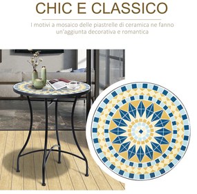 Outsunny Masuta de Gradina din Metal cu Blat din Mozaic Ceramic, Ф35.5x53.5cm, Multicolor | Aosom Ro