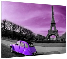 Tablou cu turnul Eiffel și mașină violet (70x50 cm), în 40 de alte dimensiuni noi