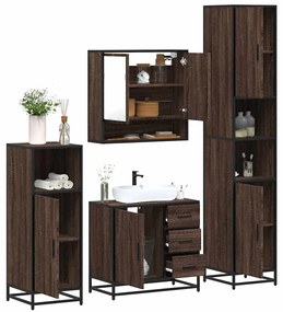 vidaXL Set de mobilier de baie din 4 piese din lemn de stejar maro
