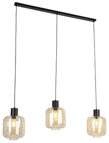 Lampă pendantă de design neagră cu sticlă chihlimbar 3 lumini 161,5 cm - Qara