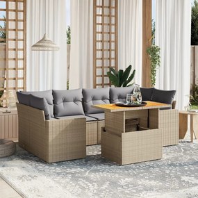 vidaXL Set canapele de grădină, 7 piese, cu perne, bej, poliratan