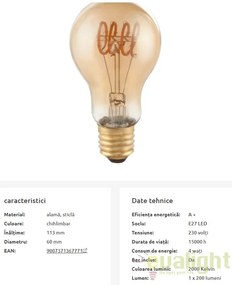 Bec decorativ Edison cu filament LED dimabil E27 4W 2000K DUBAN 11403F GL