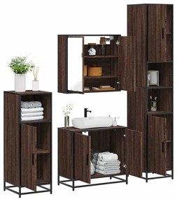 vidaXL Set de mobilier de baie din 4 piese din lemn de stejar maro