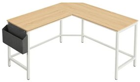 Birou calculator pe colt, Vasagle, pal si otel, buzunar lateral, natur, max 50 kg, 135x135x76 cm