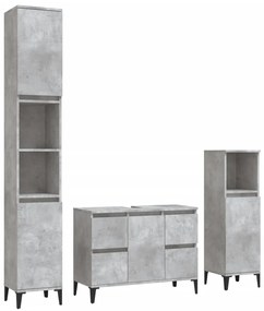 3185609 vidaXL Set mobilier de baie, 3 piese, gri beton, lemn compozit