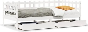 vidaXL Pat de zi cu sertare, alb, 80x200 cm, lemn masiv pin