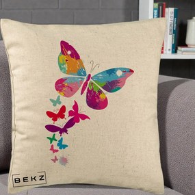 Perna Decorativa Fluturi Splash, 40x40 cm, Bej, Husa Detasabila, Perna Inclusa, BEKZ®