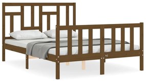 3193114 vidaXL Cadru de pat cu tăblie, dublu mic, maro miere, lemn masiv