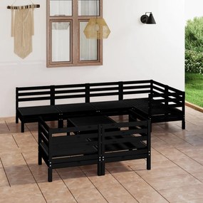 3082923 vidaXL Set mobilier de grădină, 8 piese, negru, lemn masiv de pin