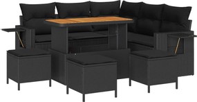 vidaXL Set de canapele pentru grădină cu pernă 9 pcs Negru poliratan