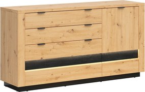 Comoda OSTIA, stejar artisan/negru, PAL, 161x42x85 cm