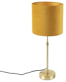 Lampă de masă aurie/alamă cu abajur din catifea galbenă 25 cm - Parte