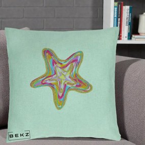 Perna Decorativa Stea de Mare Colorata Psiheledic, 40x40 cm, Verde Menta, Husa Detasabila, Perna Inclusa, BEKZ®