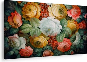 Tablou cu buchet pictat de flori (90x60 cm)