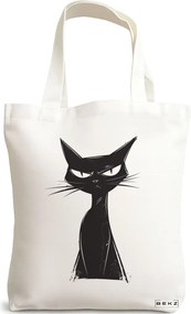 Sacosa de Panza pentru Cumparaturi, Geanta Tote, model That cat face 38 x 34.5 cm, Alba, BEKZ®