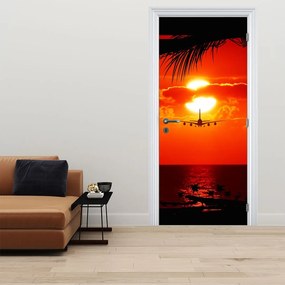 Fototapet pentru ușă - Apus de soare si avion (95x205cm)