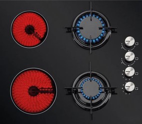La mâna a doua: Plita combinată pe gaz si electric Luxell V6-22PYF, 2+2 gaz si electric, Aprindere automata, Sistem de siguranta, Negru