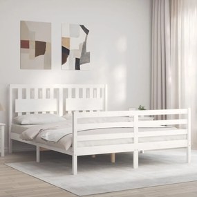 3194322 vidaXL Cadru de pat cu tăblie, alb, 160x200 cm, lemn masiv