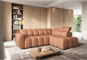 Colțar somon extensibil/cu spațiu de depozitare cu tapițerie din țesătură bouclé (cu colț pe partea dreaptă/în formă de ”L”) Falconn – ELTAP